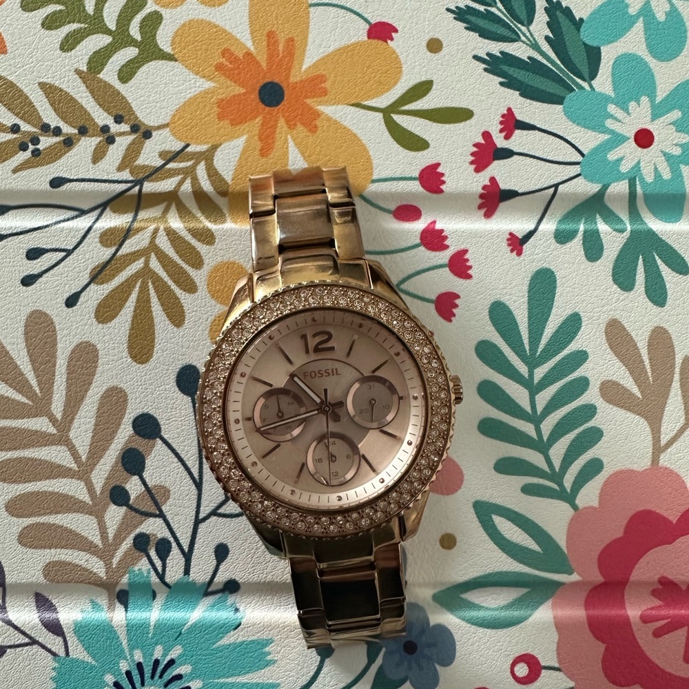 Fossil Gold-Tone Watch with Crystal Accents